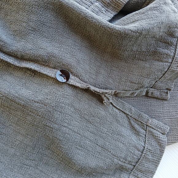 Amanda Gray Tencel Button up Blouse Large long sleeve textured collared grey - Picture 9 of 16